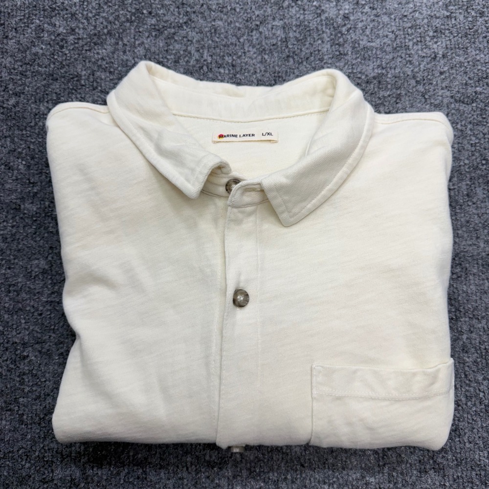 Marine Layer Mens L/XL Cream Cotton Slub Short Sleeve Button Down Pocket Shirt - Picture 10 of 10